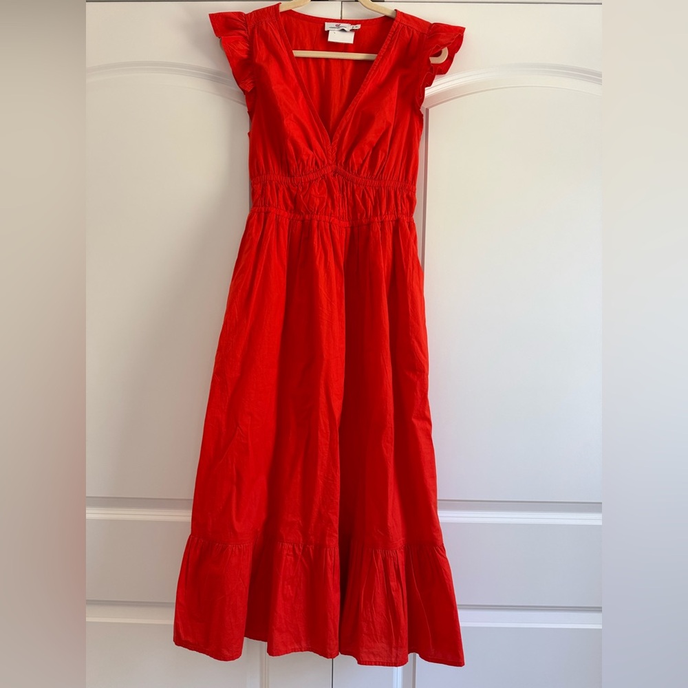 Vineyard Vines Poplin Flutter Midi Dress NEW NWOT Ruffle Hem Tiered Skir…
